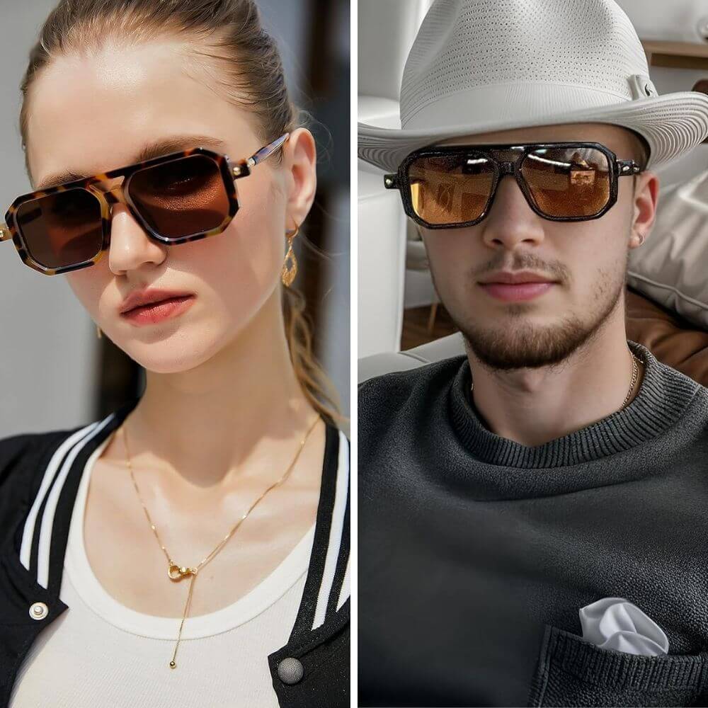 Vintage Square 70s Aviator Sunglasses Classic Retro Stylish Frame for Women and Men