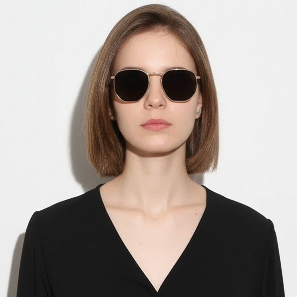 Hexagonal Metal Frame Polarized Sunglasses for Men & Women UV Protection Vintage Style Lightweight Durable Eyewear
