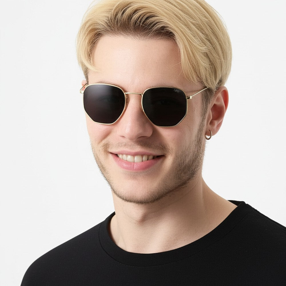 Hexagonal Metal Frame Polarized Sunglasses for Men & Women UV Protection Vintage Style Lightweight Durable Eyewear
