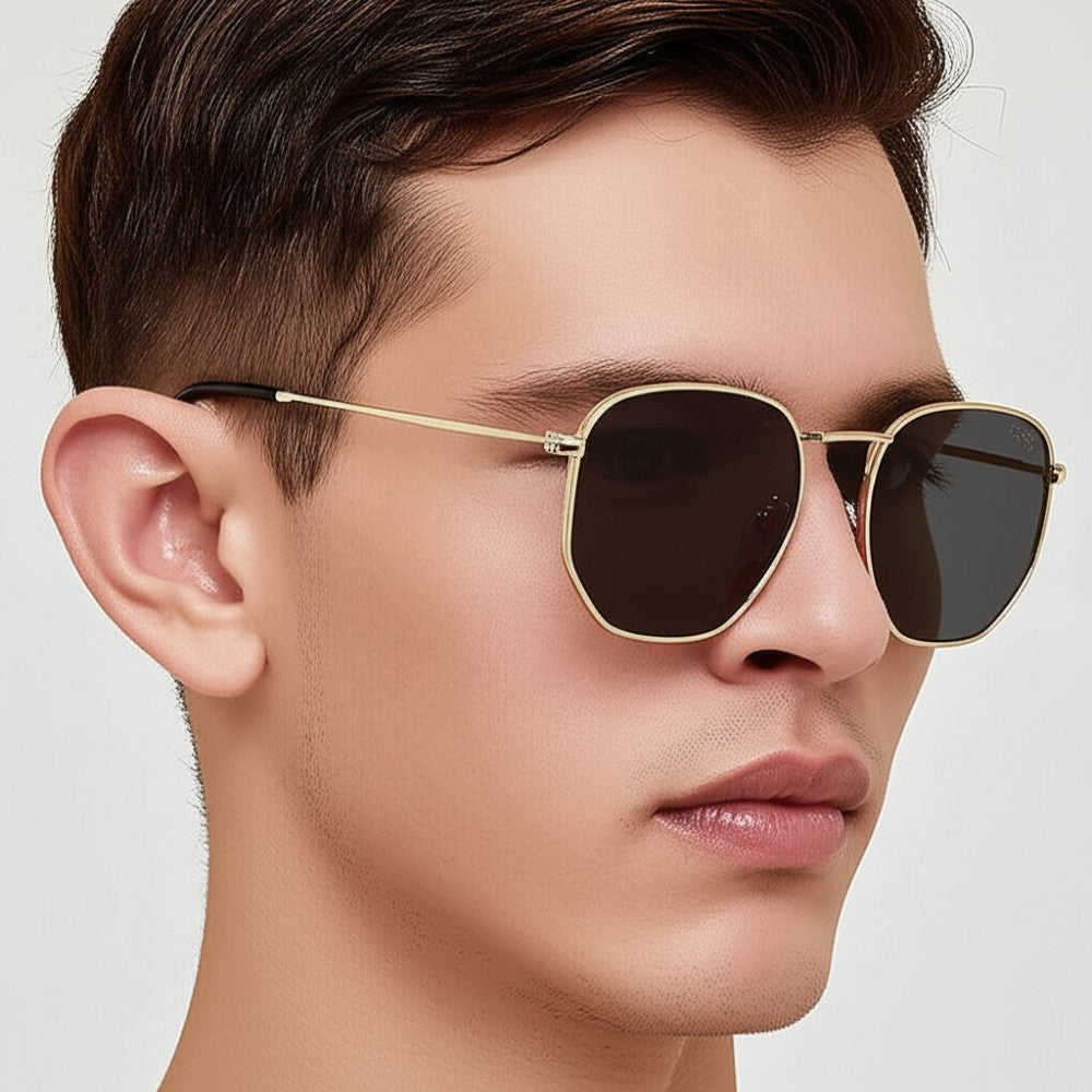 Hexagonal Metal Frame Polarized Sunglasses for Men & Women UV Protection Vintage Style Lightweight Durable Eyewear
