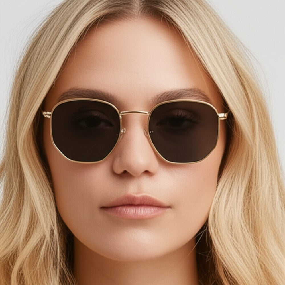 Hexagonal Metal Frame Polarized Sunglasses for Men & Women UV Protection Vintage Style Lightweight Durable Eyewear