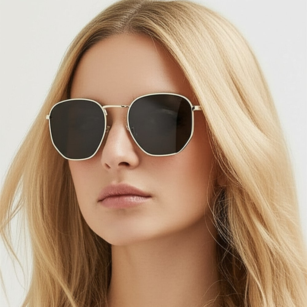 Hexagonal Metal Frame Polarized Sunglasses for Men & Women UV Protection Vintage Style Lightweight Durable Eyewear
