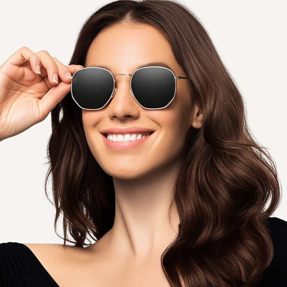 Hexagonal Metal Frame Polarized Sunglasses for Men & Women UV Protection Vintage Style Lightweight Durable Eyewear