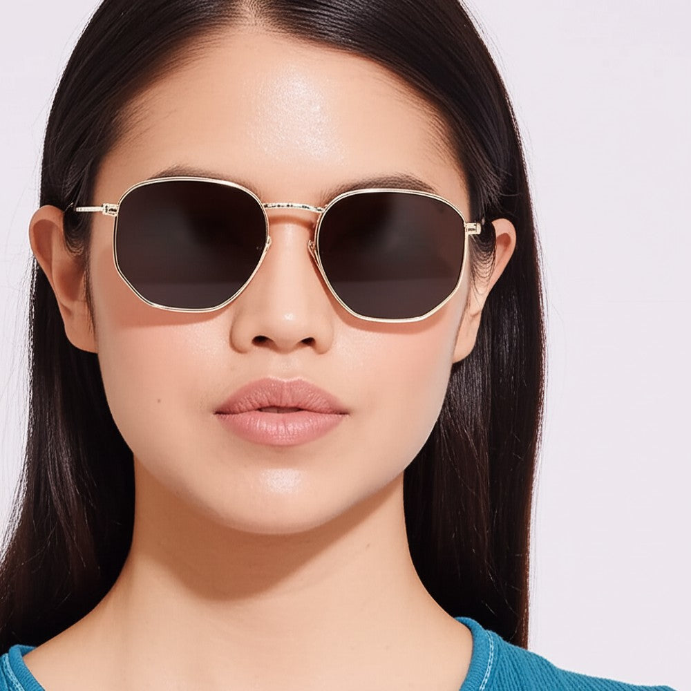 Hexagonal Metal Frame Polarized Sunglasses for Men & Women UV Protection Vintage Style Lightweight Durable Eyewear