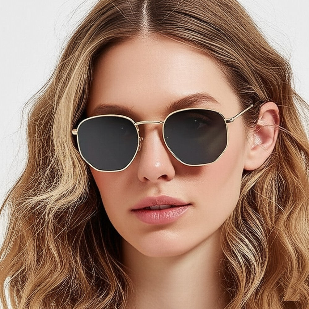 Hexagonal Metal Frame Polarized Sunglasses for Men & Women UV Protection Vintage Style Lightweight Durable Eyewear