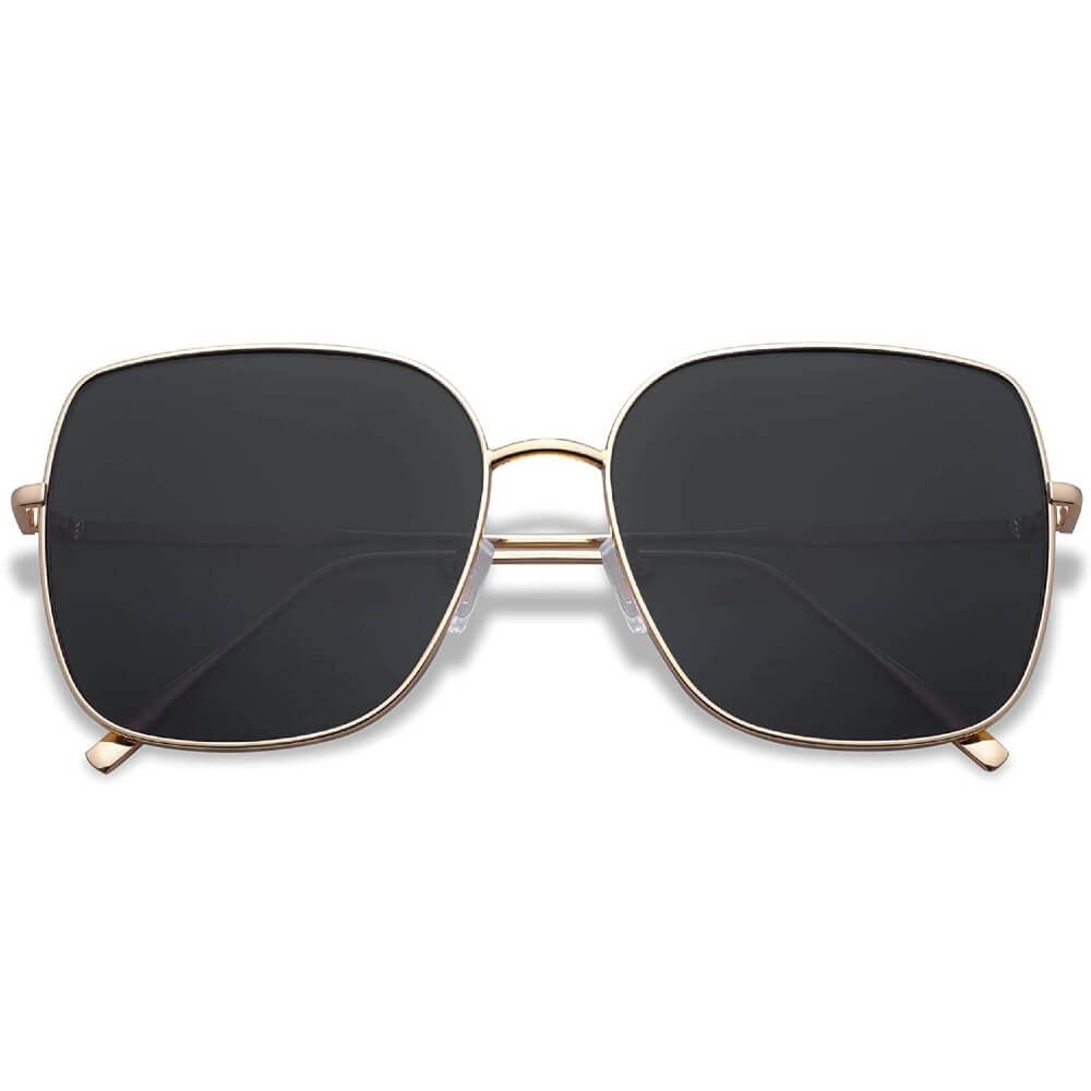 Trendy Oversized Square Metal Frame Sunglasses Flat Mirrored Lens UV Protection for Women Men - Nala
