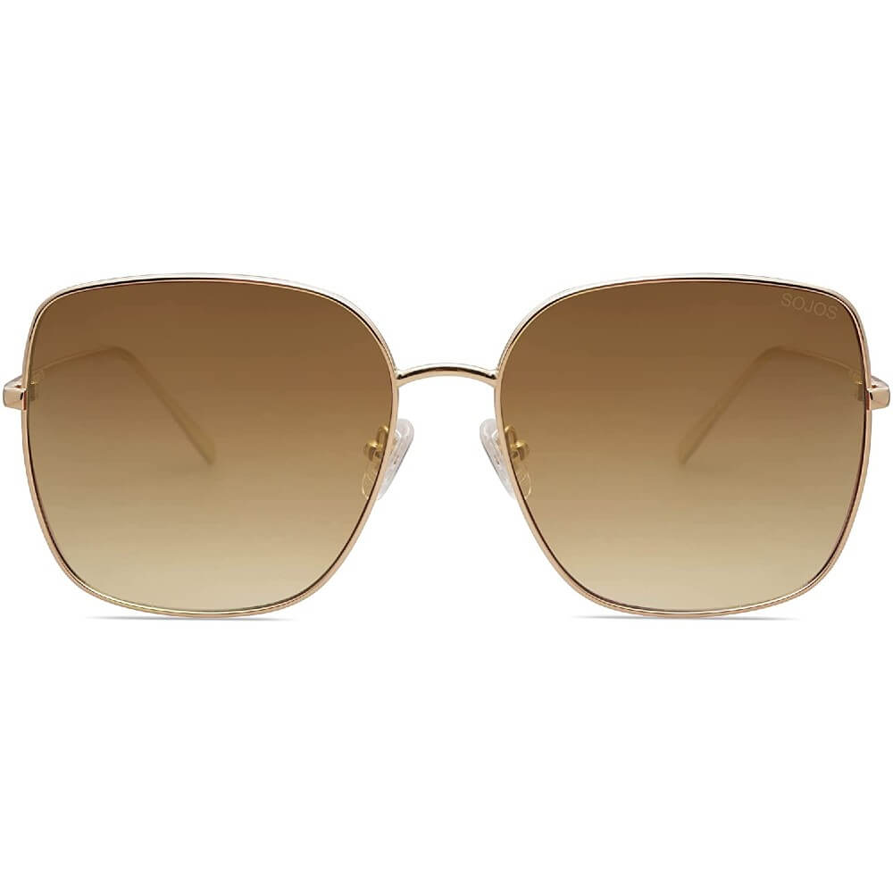 Trendy Oversized Square Metal Frame Sunglasses Flat Mirrored Lens UV Protection for Women Men - Nala