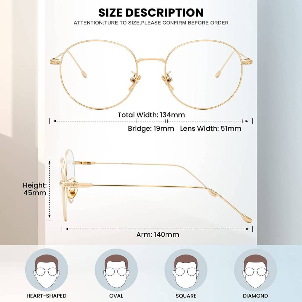 Round Blue Light Glasses Wire Frame Anti Blue Light Computer Eyewear Clear Lens - Gigi