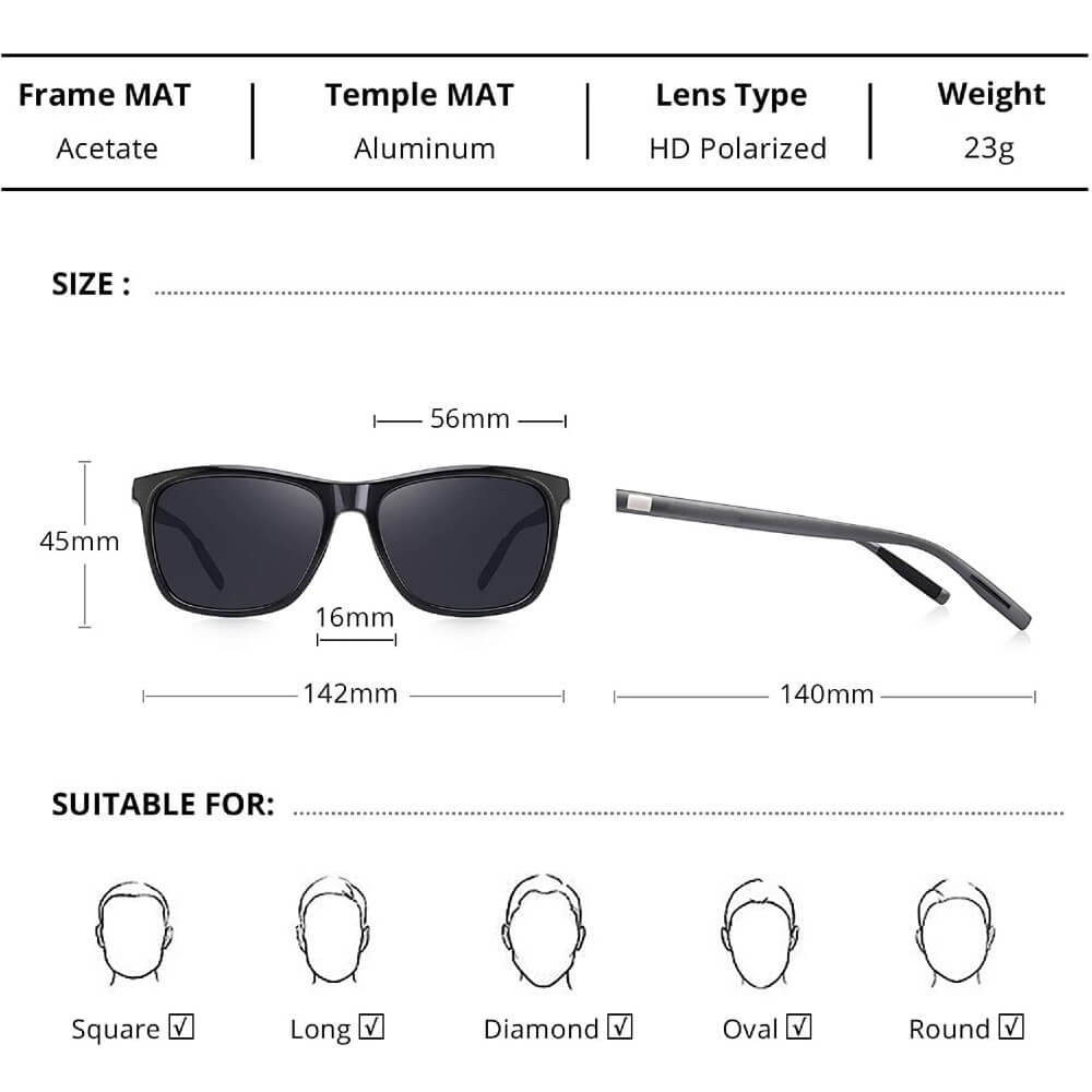 Polarized Aluminum Sunglasses Vintage Square Frame Sun Glasses For Men/Women - Hershey