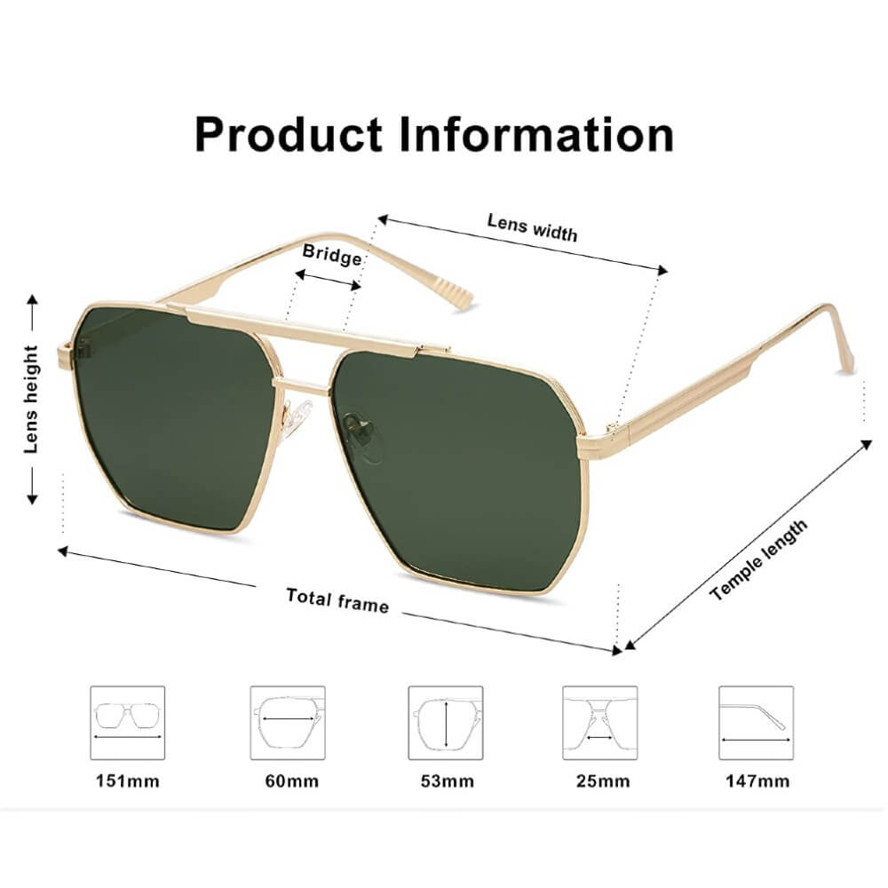 Retro Oversized Square Polarized Sunglasses Vintage Shades UV400 Classic Large Metal Sun Glasses for Women Men