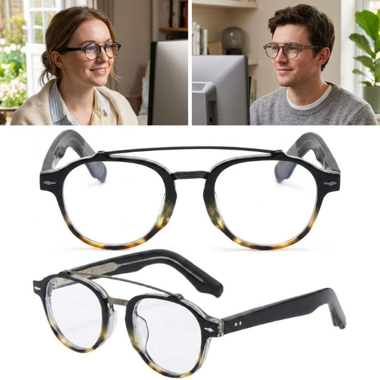 Retro Double Bridge Blue Light Blocking Glasses Unisex Round Arch Bridge Computer Eyeglasses for Digital Eye Strain & Gaming