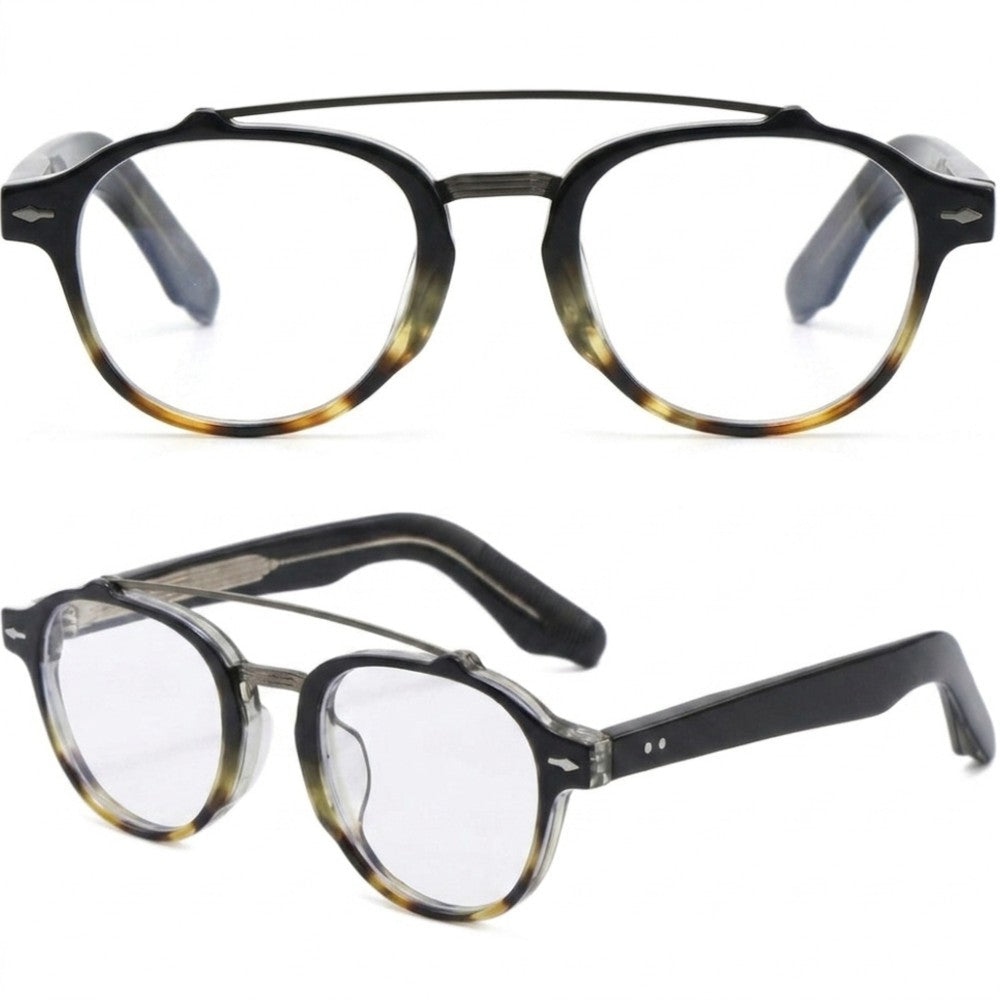 Retro Double Bridge Blue Light Blocking Glasses Unisex Round Arch Bridge Computer Eyeglasses for Digital Eye Strain & Gaming