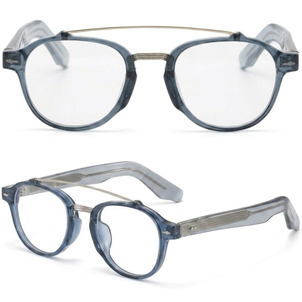 Retro Double Bridge Blue Light Blocking Glasses Unisex Round Arch Bridge Computer Eyeglasses for Digital Eye Strain & Gaming
