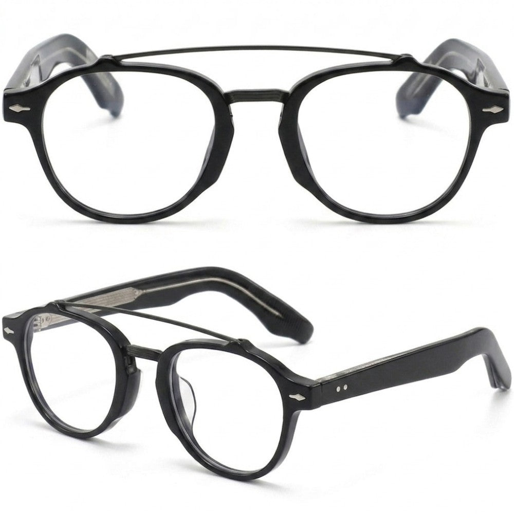 Retro Double Bridge Blue Light Blocking Glasses Unisex Round Arch Bridge Computer Eyeglasses for Digital Eye Strain & Gaming