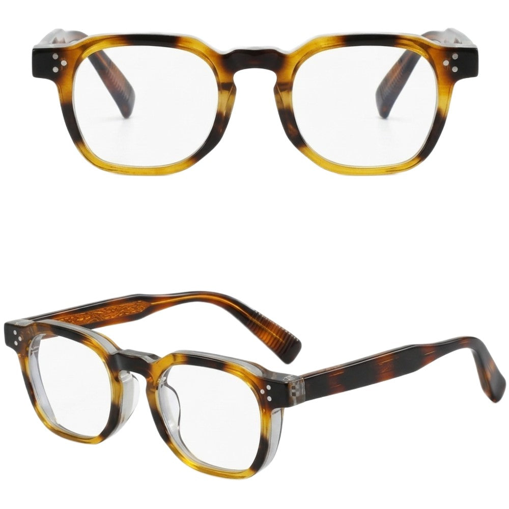 Chronos Blue Light Blocking Square Eyeglasses Premium Handcrafted Acetate Optical Frames Unisex Vintage Style Computer Glasses for Digital Strain