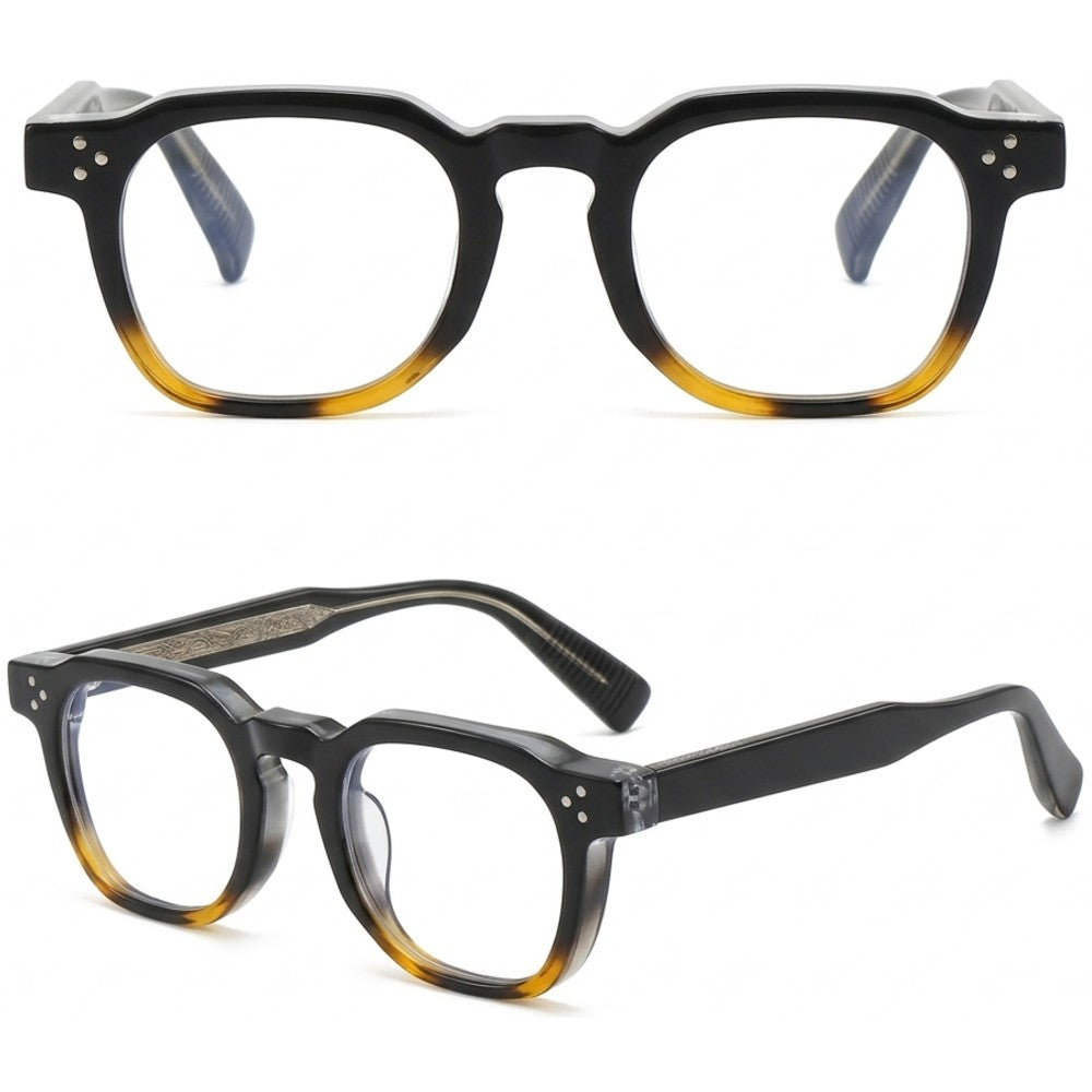 Chronos Blue Light Blocking Square Eyeglasses Premium Handcrafted Acetate Optical Frames Unisex Vintage Style Computer Glasses for Digital Strain