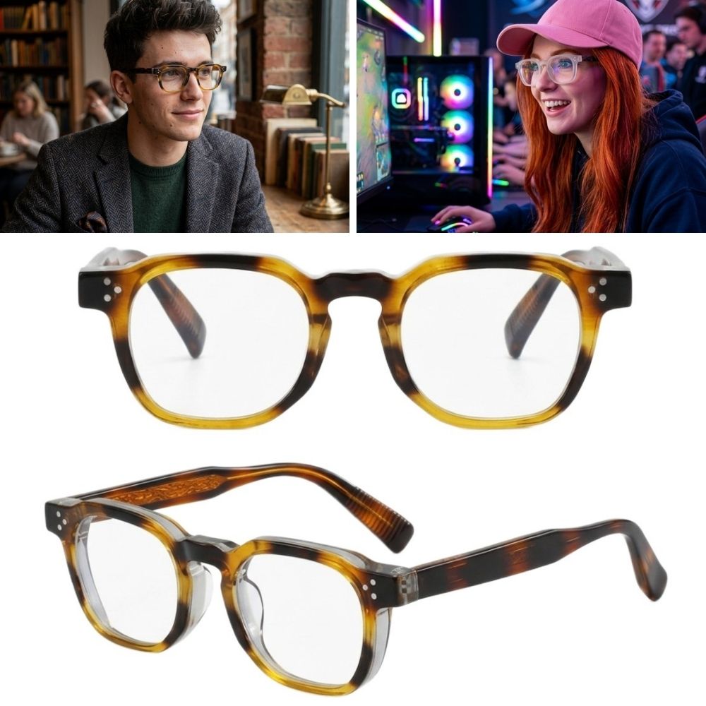 Chronos Blue Light Blocking Square Eyeglasses Premium Handcrafted Acetate Optical Frames Unisex Vintage Style Computer Glasses for Digital Strain