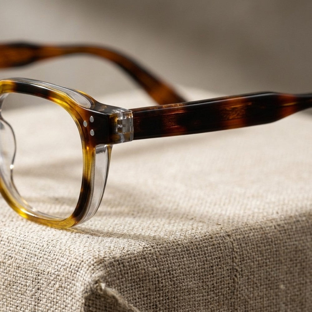Chronos Blue Light Blocking Square Eyeglasses Premium Handcrafted Acetate Optical Frames Unisex Vintage Style Computer Glasses for Digital Strain