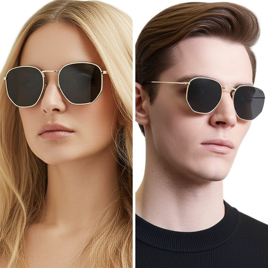Hexagonal Metal Frame Polarized Sunglasses for Men & Women UV Protection Vintage Style Lightweight Durable Eyewear