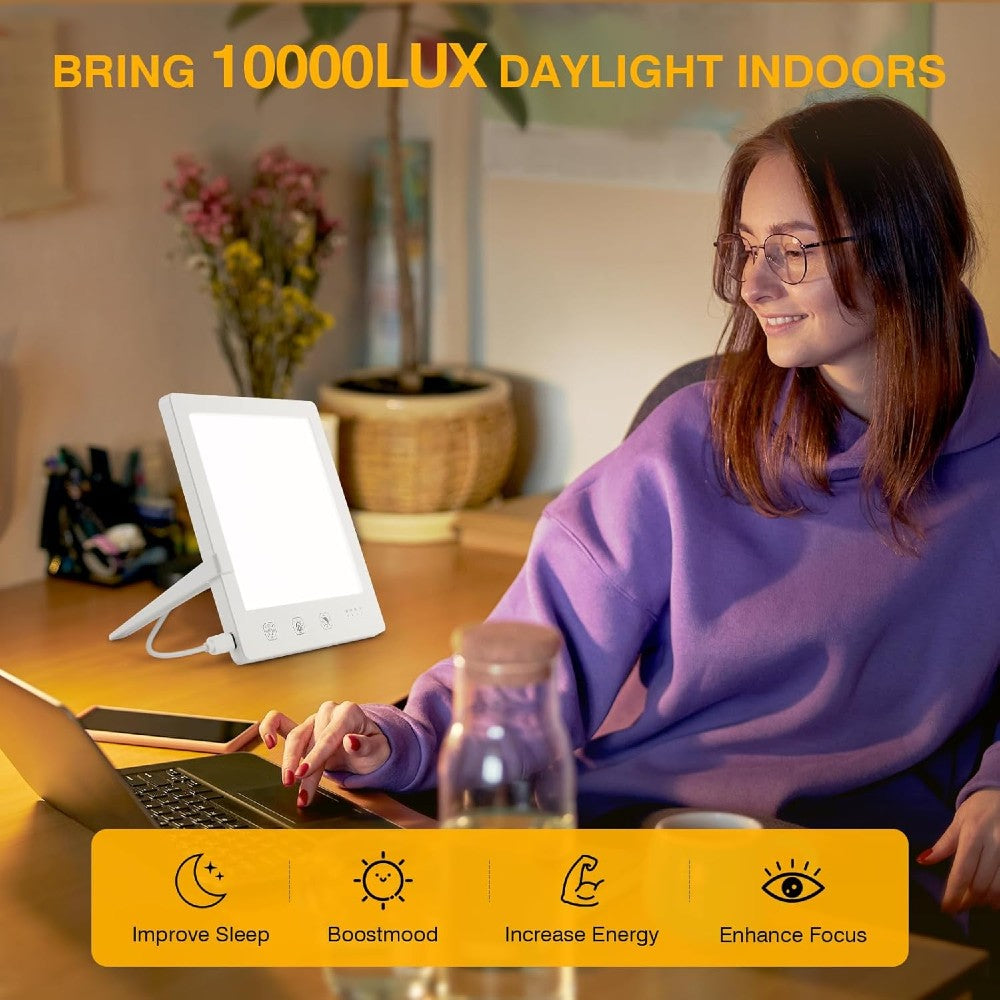 Light Therapy Lamp 10,000 Lux UV-Free Adjustable Brightness & Timer for Mood & Energy