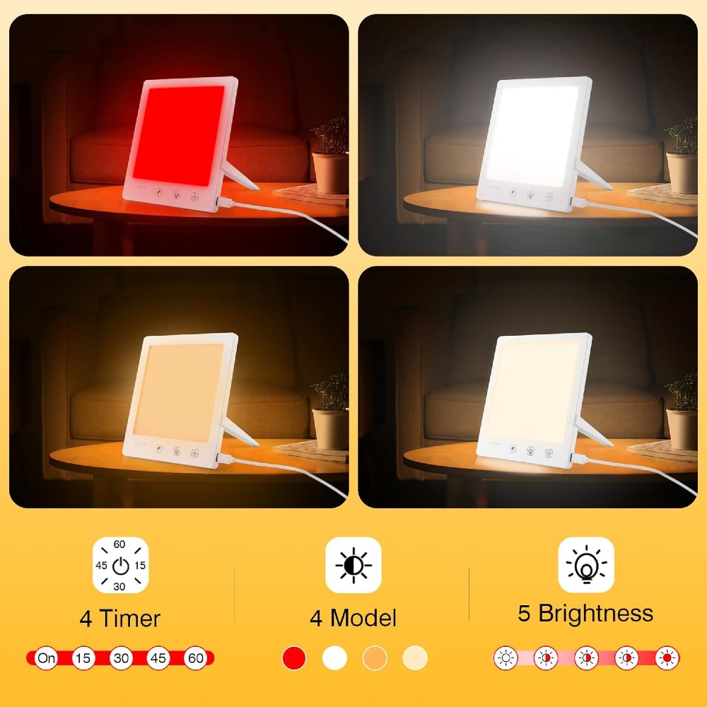 Light Therapy Lamp 10,000 Lux UV-Free Adjustable Brightness & Timer for Mood & Energy