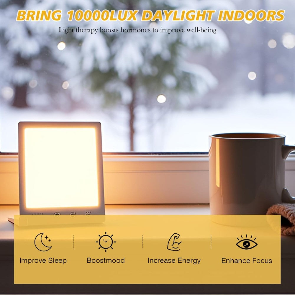Light Therapy Lamp 10,000 Lux UV-Free Adjustable Brightness & Timer for Mood & Energy