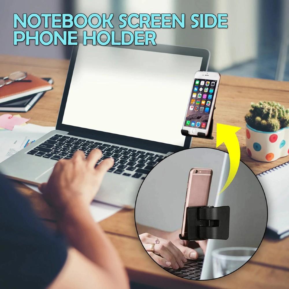 Laptop Phone Holder Adjustable Side Mount Clip Computer Monitor Slim Portable Smartphone Stand