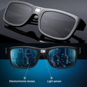 Electrochromic Polarized Sunglasses Automatically Tint UV Blocking Lenses Square Frame