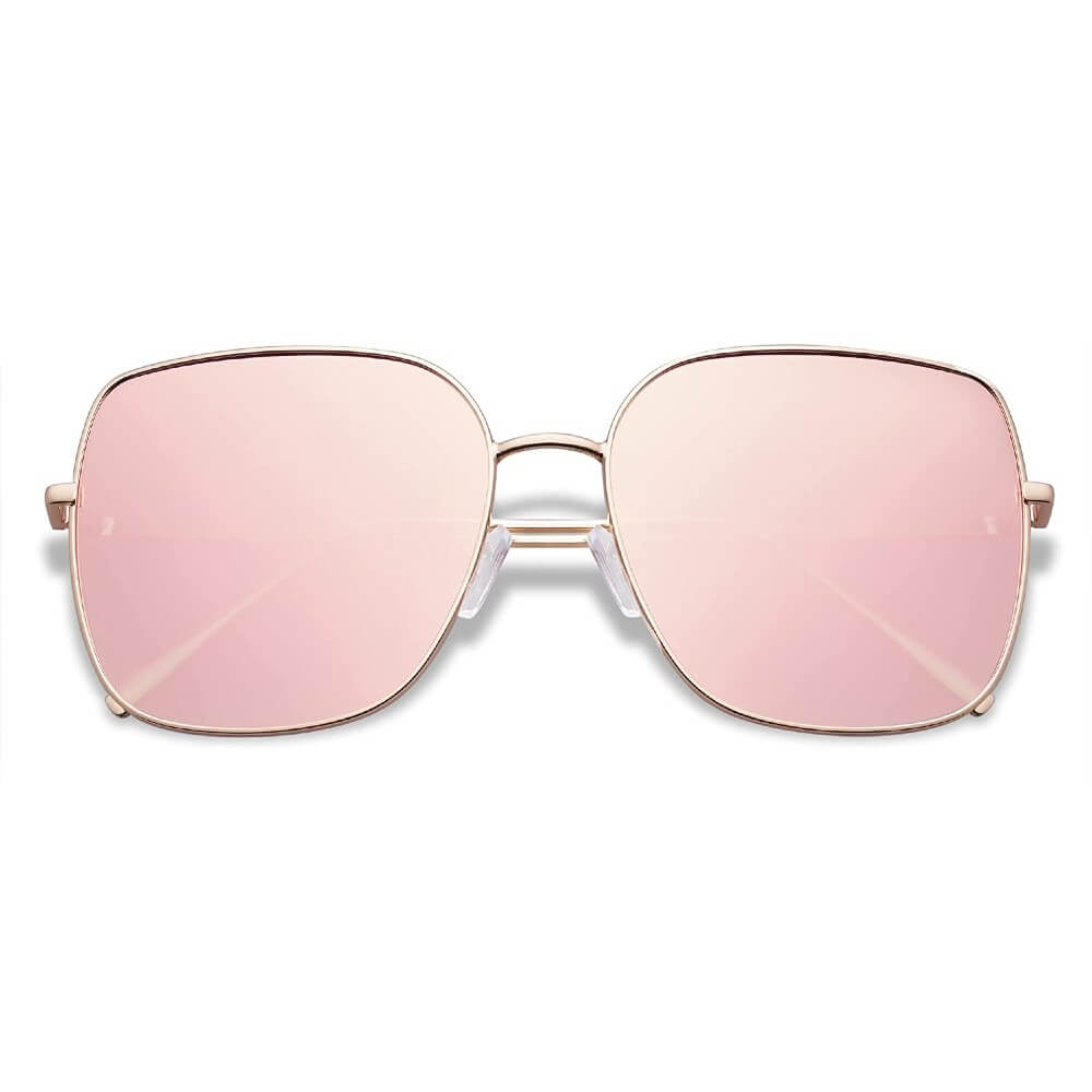 Trendy Oversized Square Metal Frame Sunglasses Flat Mirrored Lens UV Protection for Women Men - Nala
