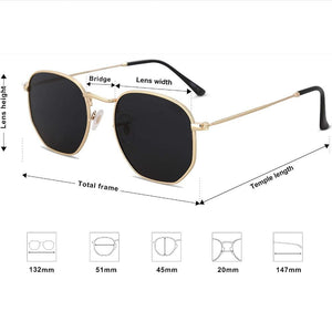 Hipster Hexagonal Polarized Sunglasses Geometric Square Metal Frame