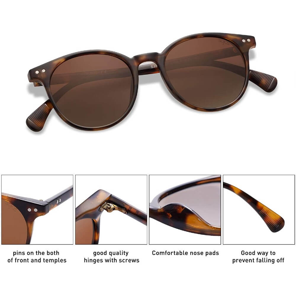 Small Round Classic Polarized Sunglasses Vintage Style UV400 Lens for Women Men - Hazel